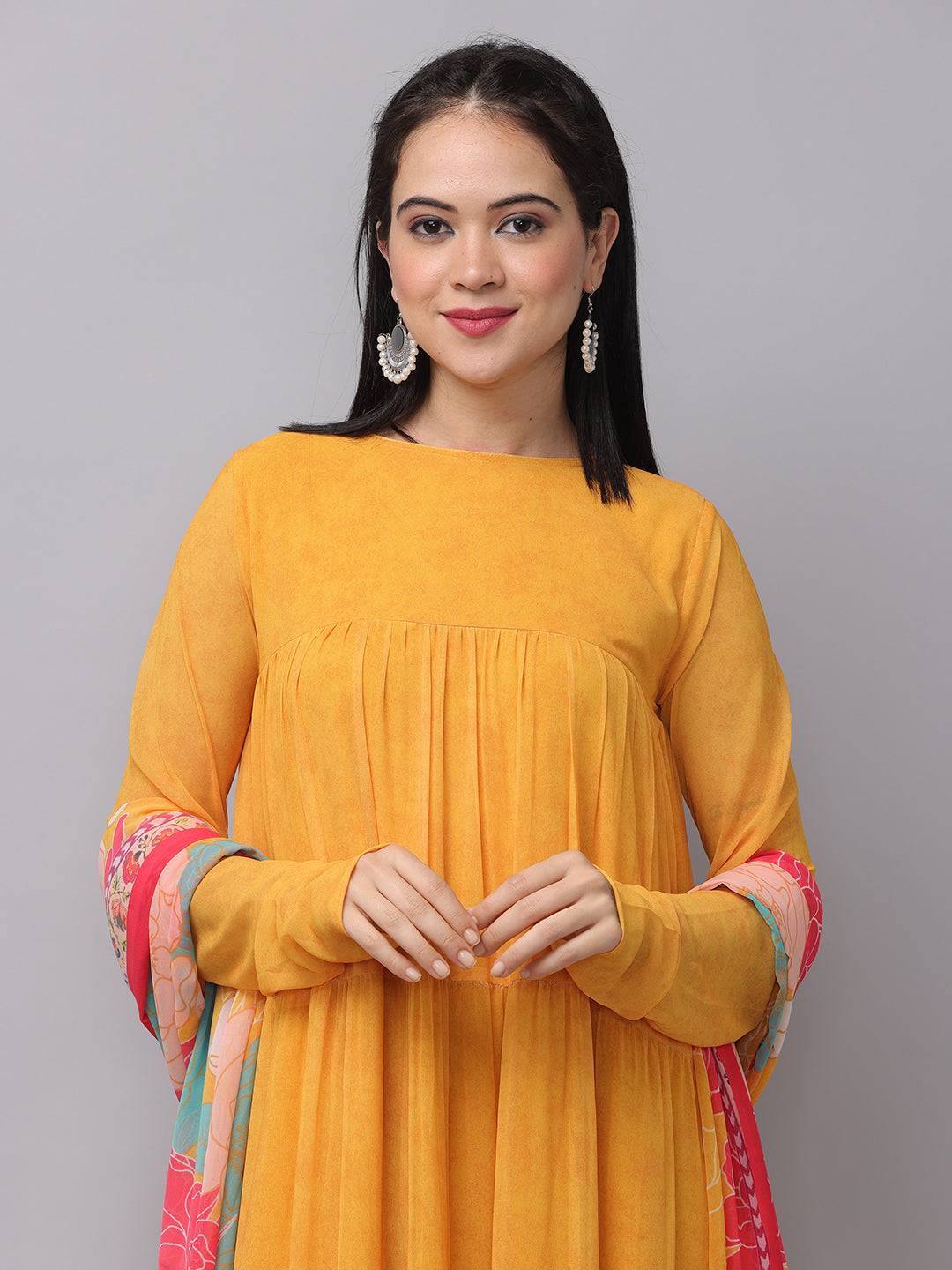 Sunlit Mustard Flared Long Dress