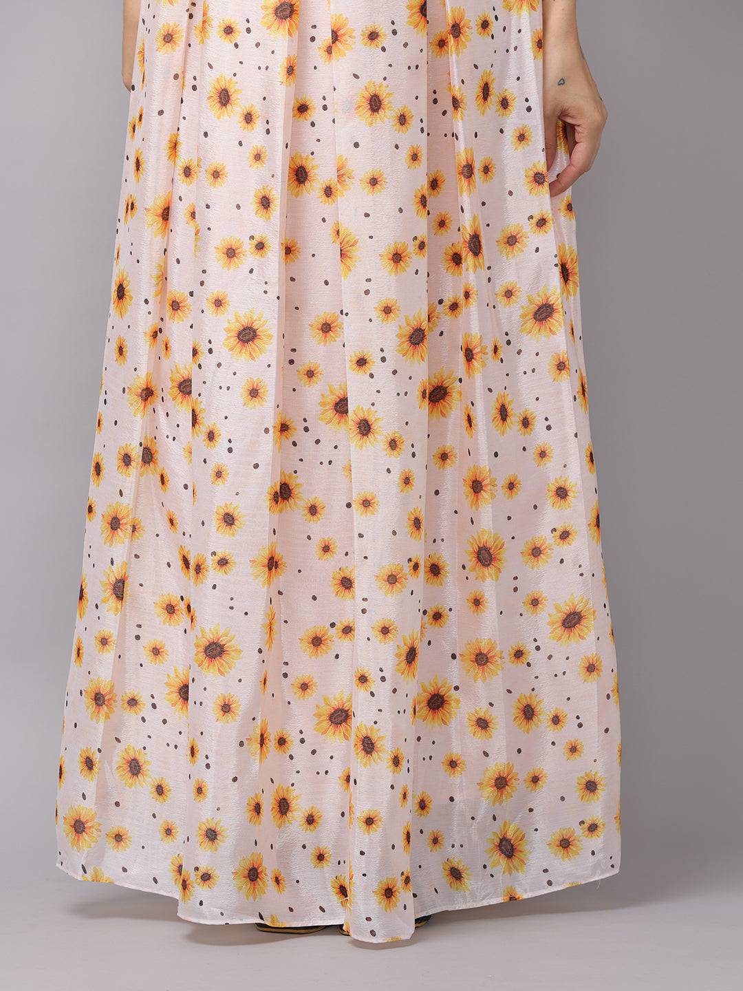 White Sunflower Printed Dress