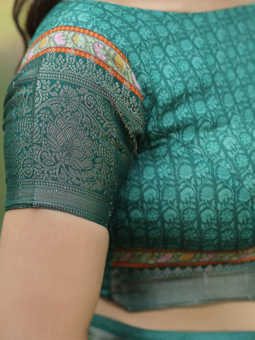 Sea Green Colour Phulkari Design Zari Weaving Pallu Saree - Luxe