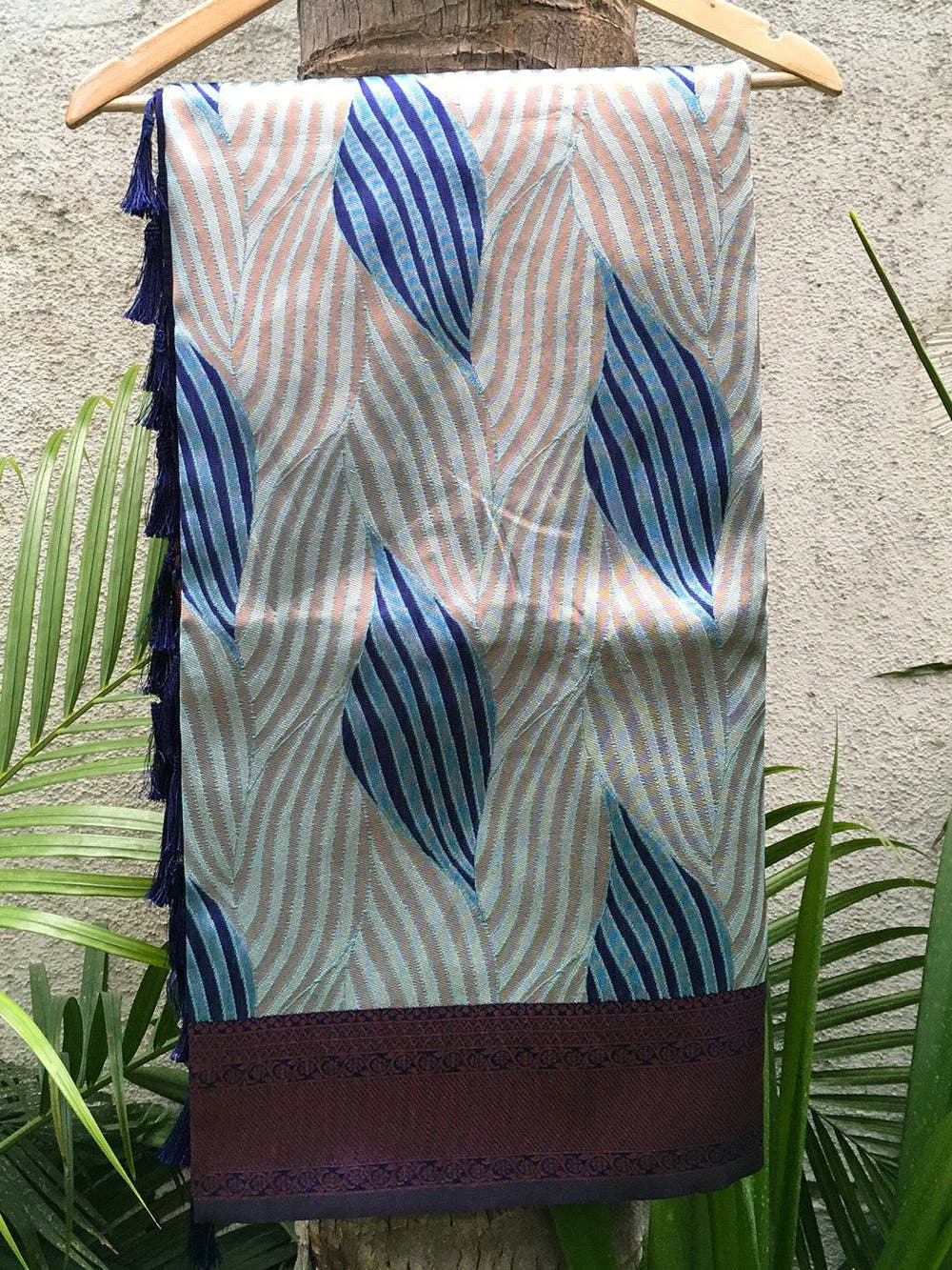 Sky Blue Tussar Silk Zari Weaving Ikkat Saree