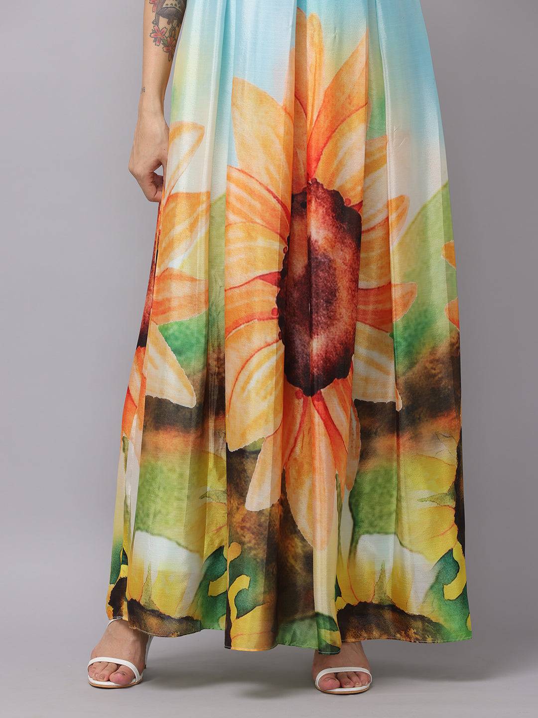 Multi Color Floral Print Long Dress