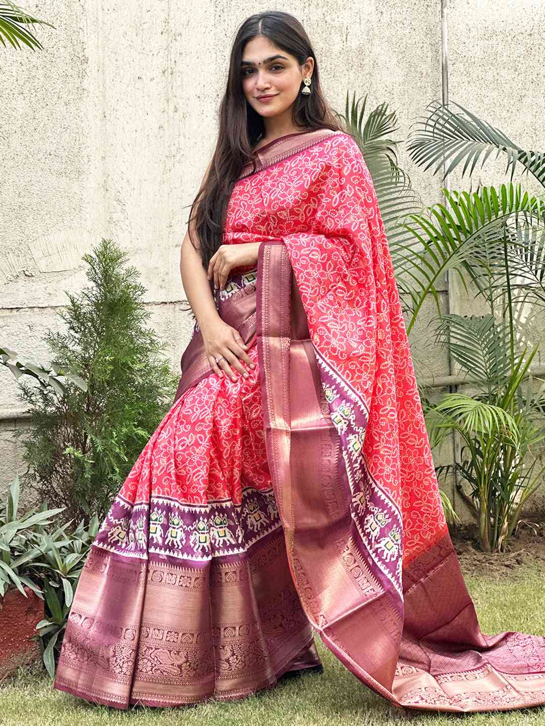 Soft Silk Bandhej Digital Printed Saree
