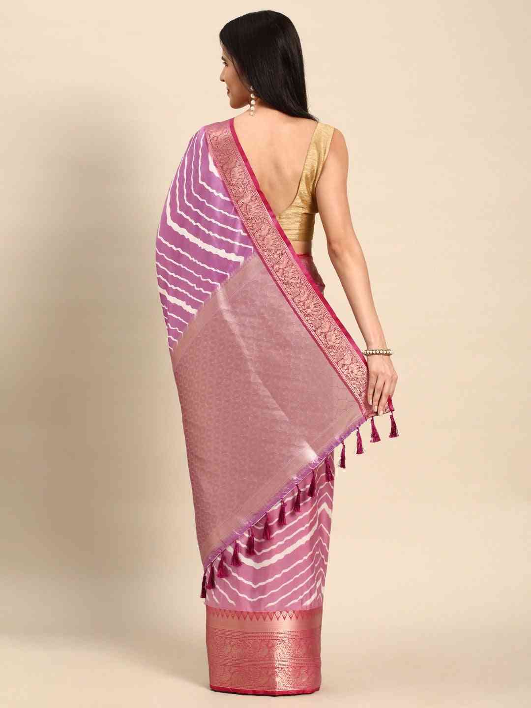 Designer Kanchi Zari Border Leheriya Purple Party Wear Saree