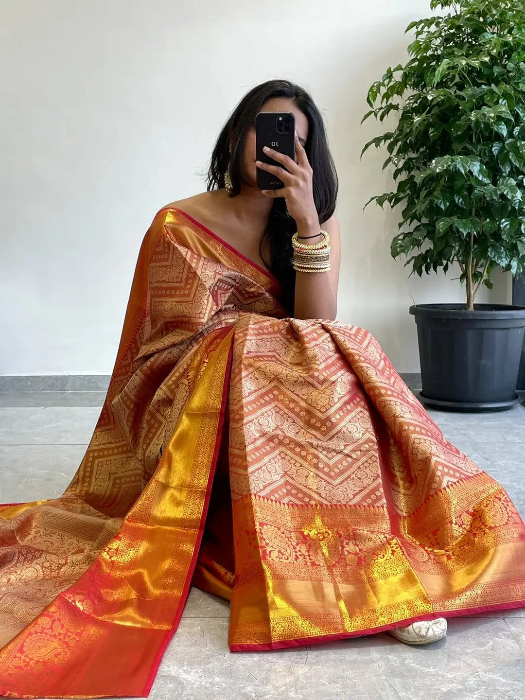 Exclusive Gold Zari One Grm Gold Kanjivaaram Pattu Silk Saree.