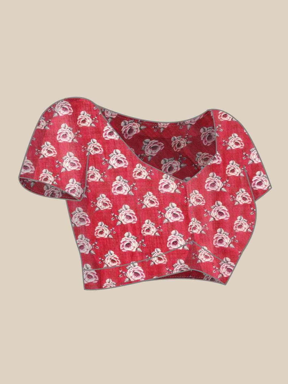 Traditional Linen Floral And Geometric Print Saree