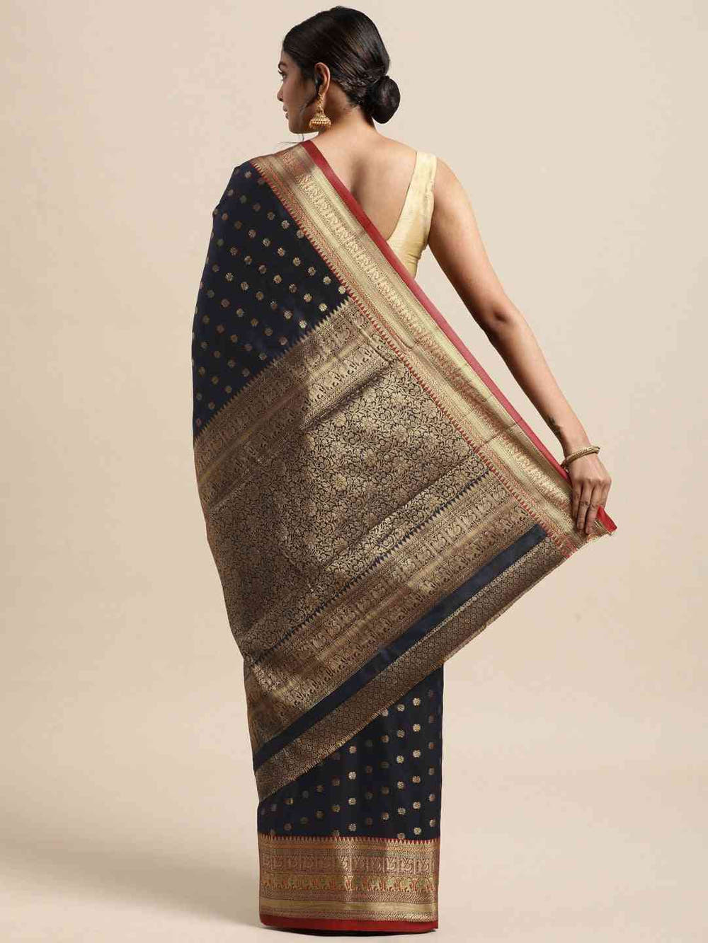 Stylish Banarasi Navy Colour Woven Design Silk Saree
