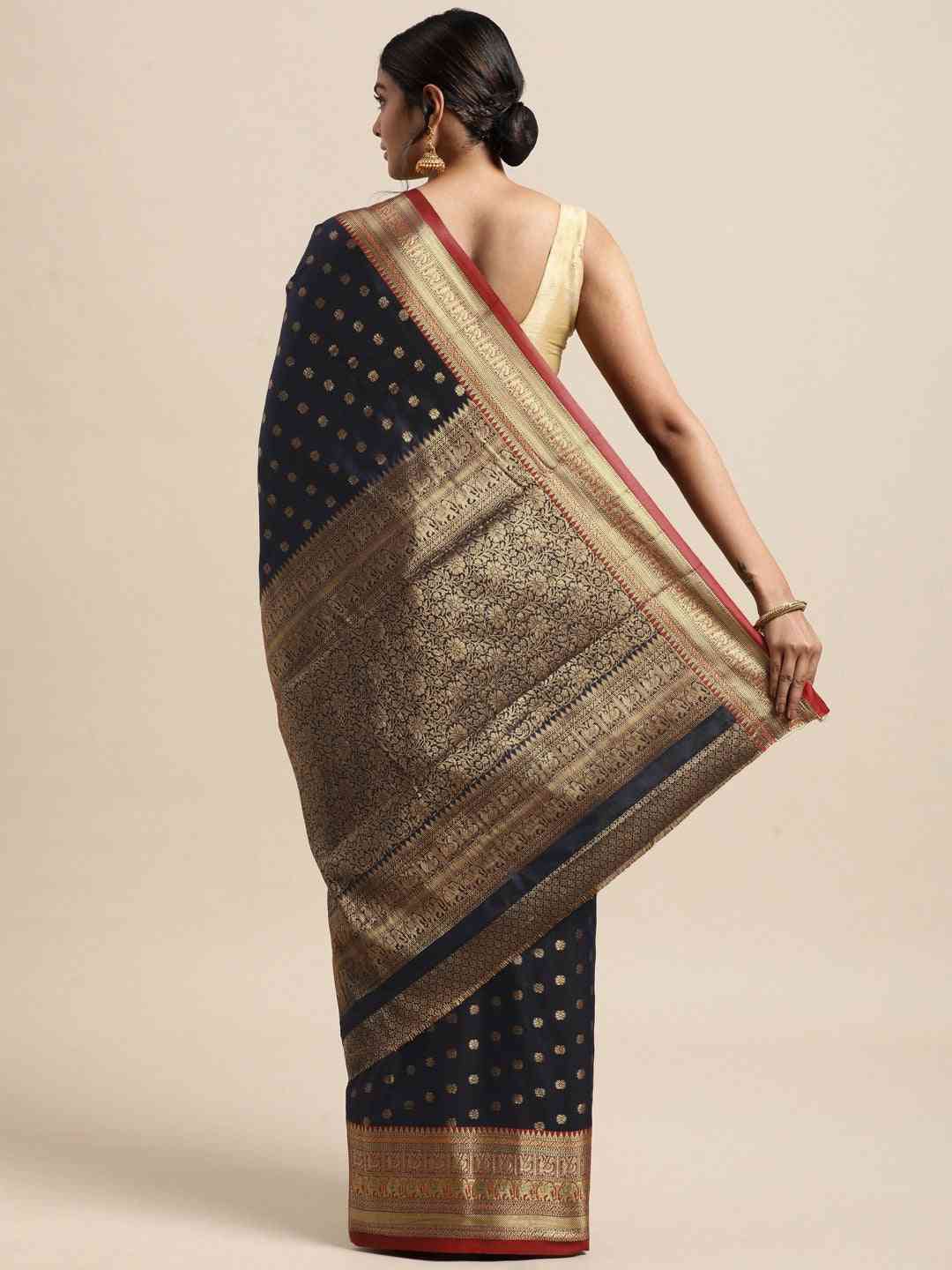 Stylish Banarasi Navy Colour Woven Design Silk Saree