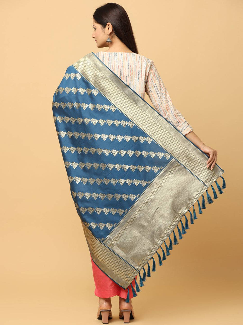 Teal Colour Woven Design Dupatta