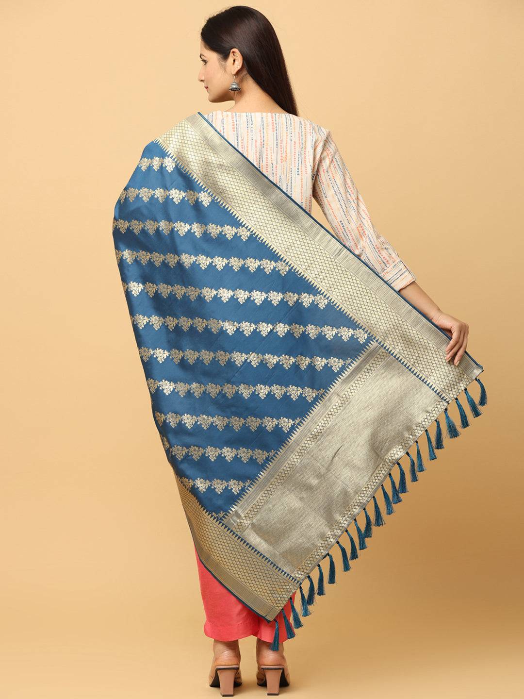 Teal Colour Woven Design Dupatta