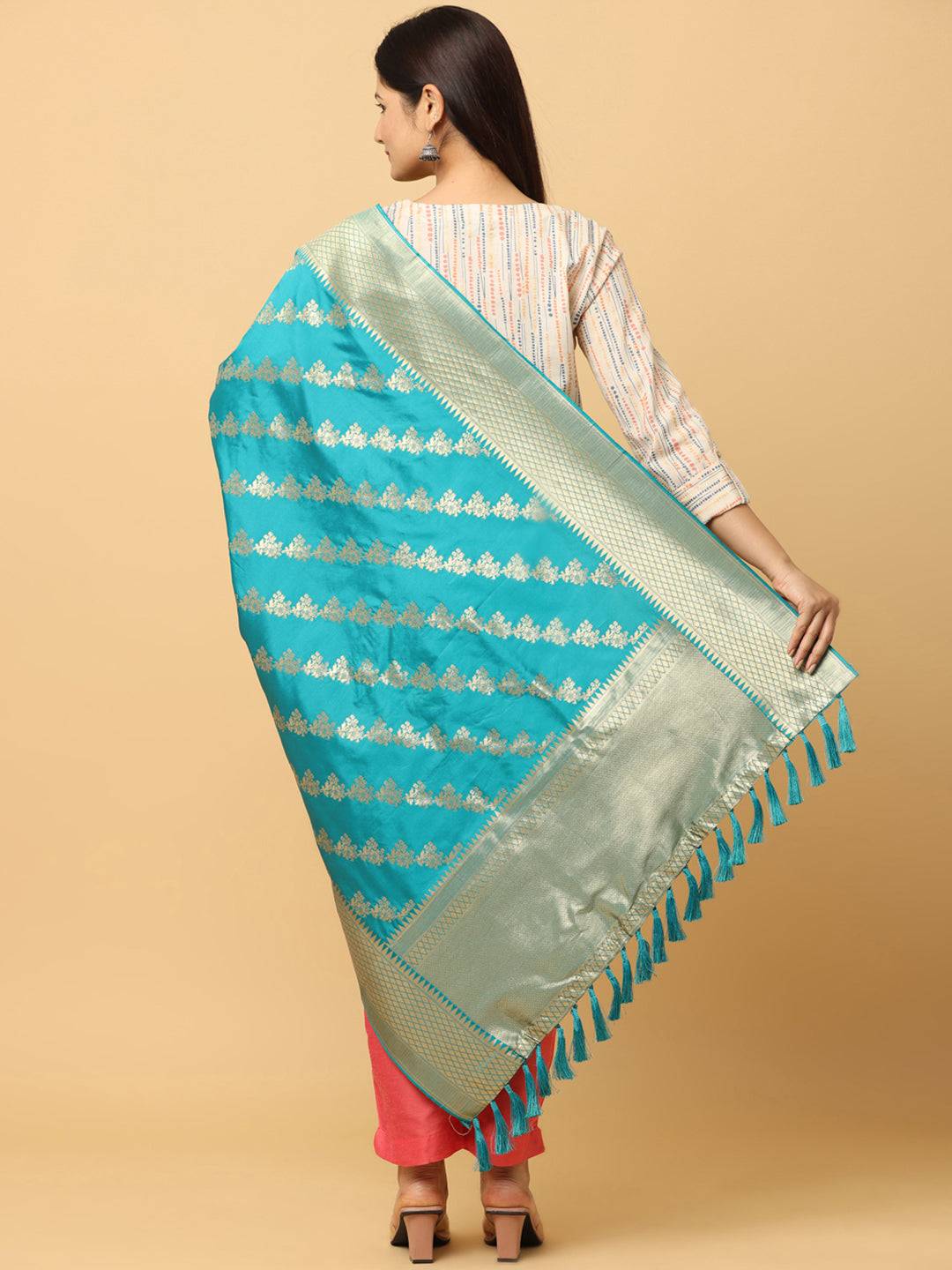 Rama Colour Woven Design Dupatta
