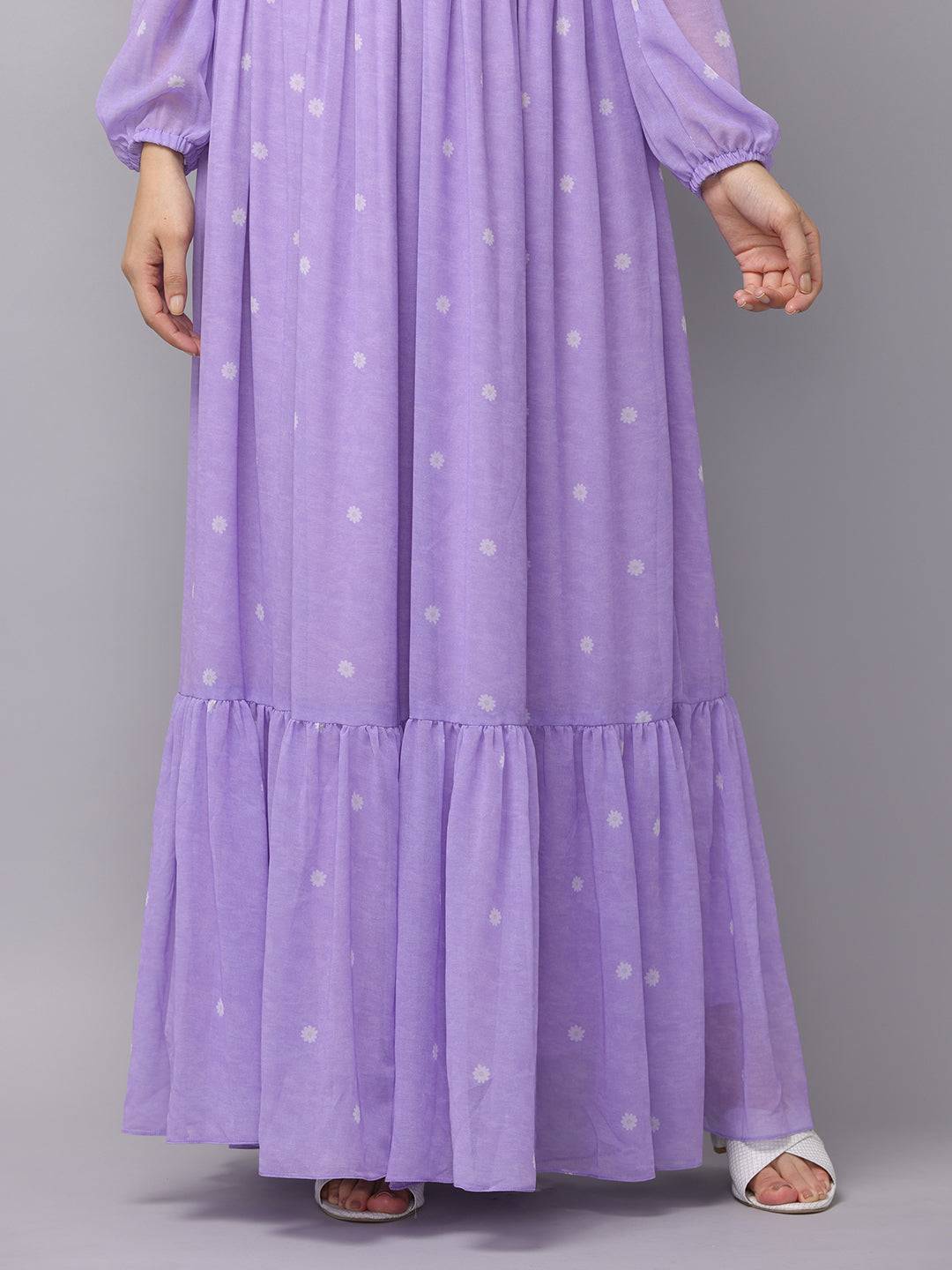 Lilac Polka Dot Smocked Maxi