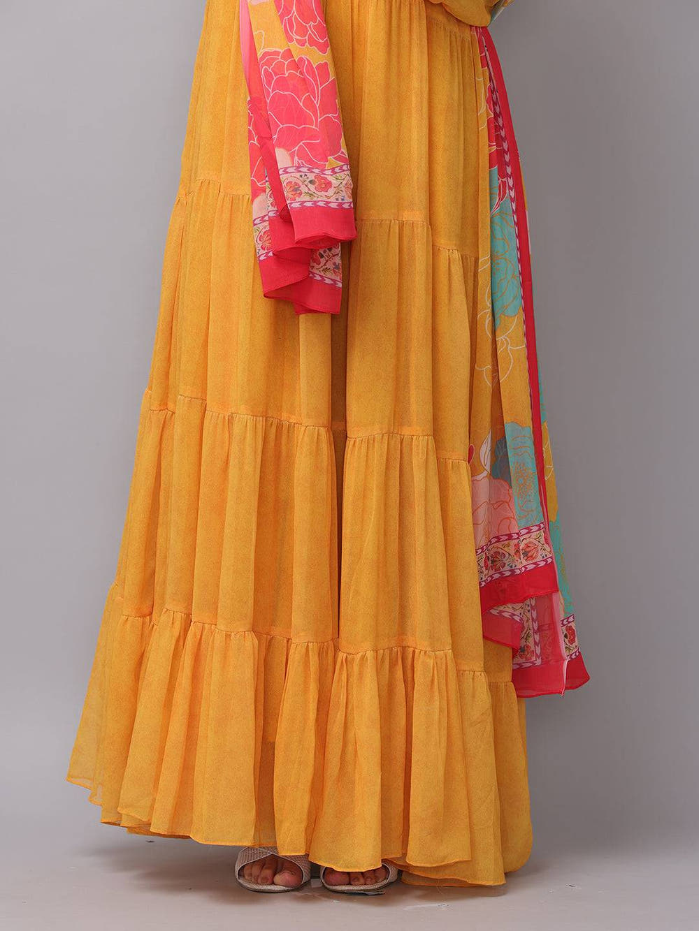 Sunlit Mustard Flared Long Dress