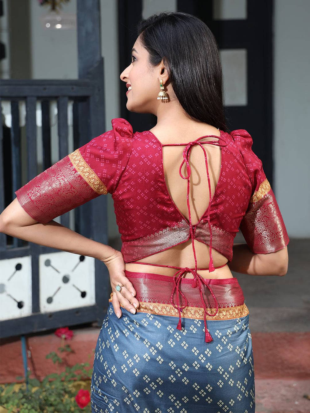 Blue Pure Viscose Dola Silk Saree with Exquisite Bandhej Print - Luxe