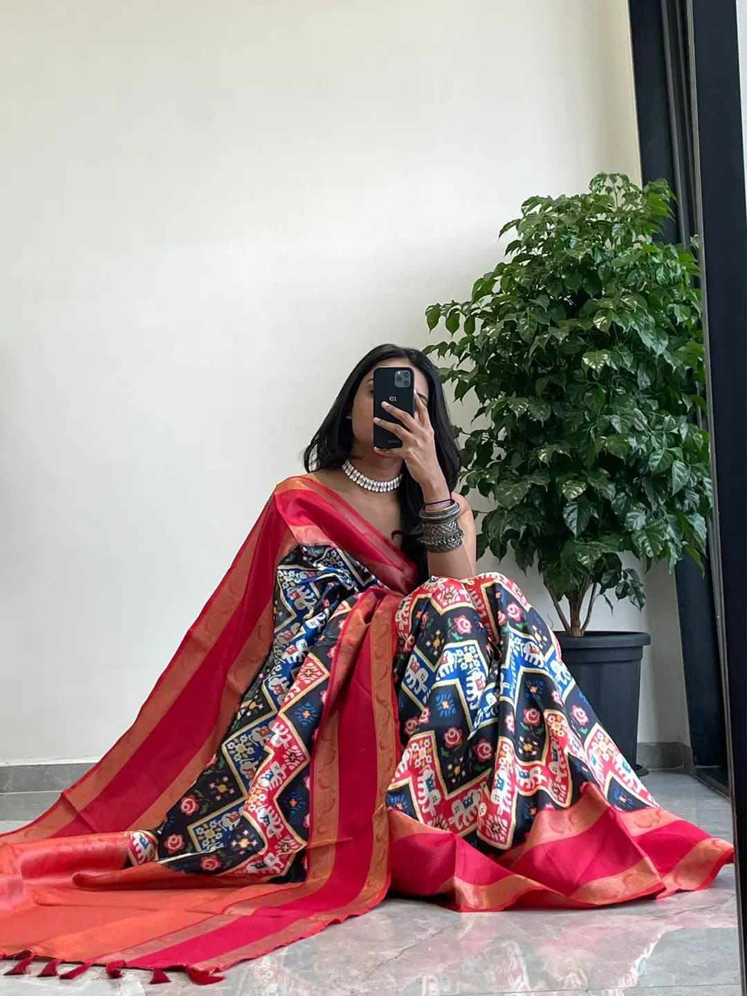Attractive Gadwal Border Pochampally Print Saree