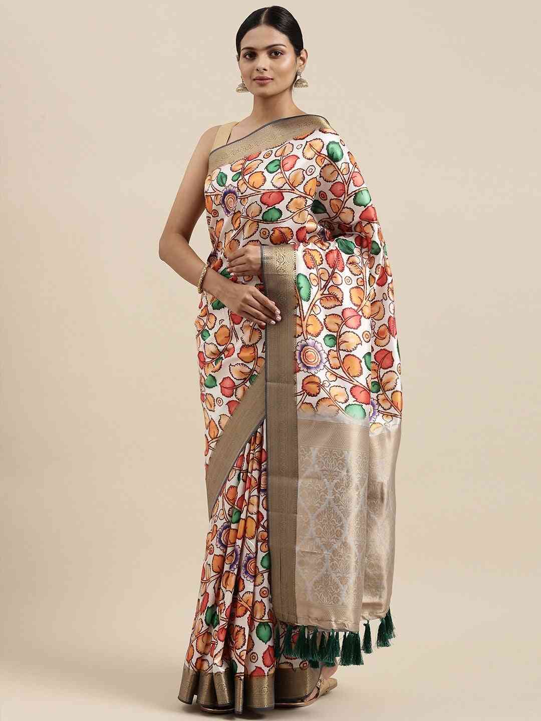 Banarasi White Colour Print Silk  Saree