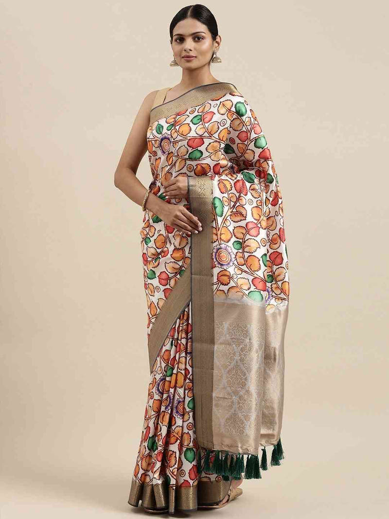 Banarasi White Colour Print Silk  Saree