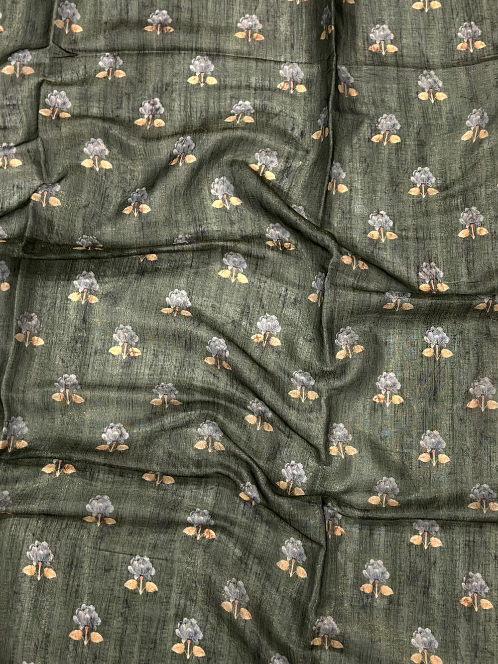 Dark Green Tissue Chanderi Kalamkari Saree