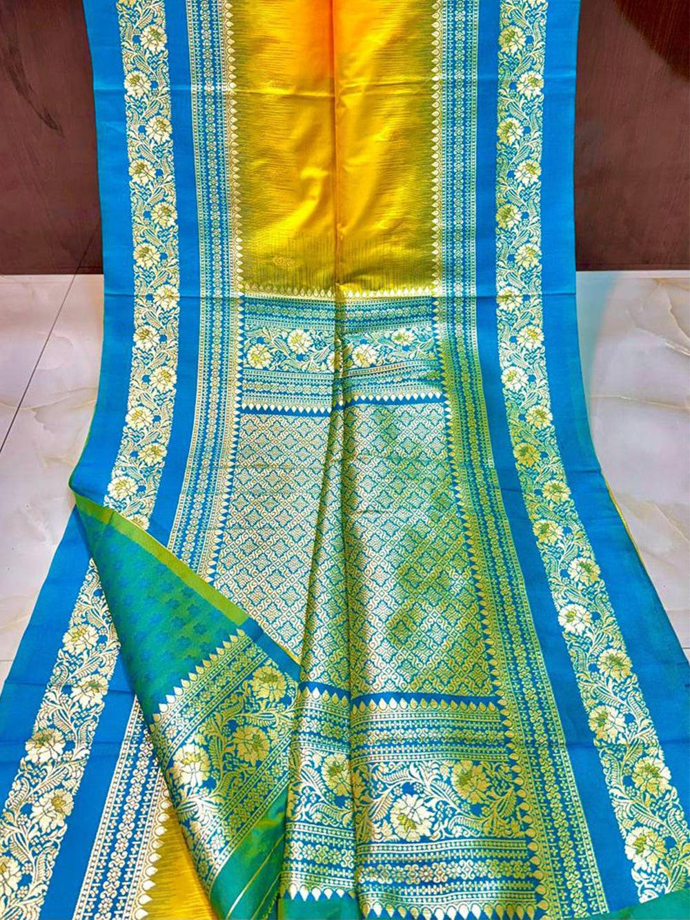 Gold Zari Woven Yellow Soft Silk Saree