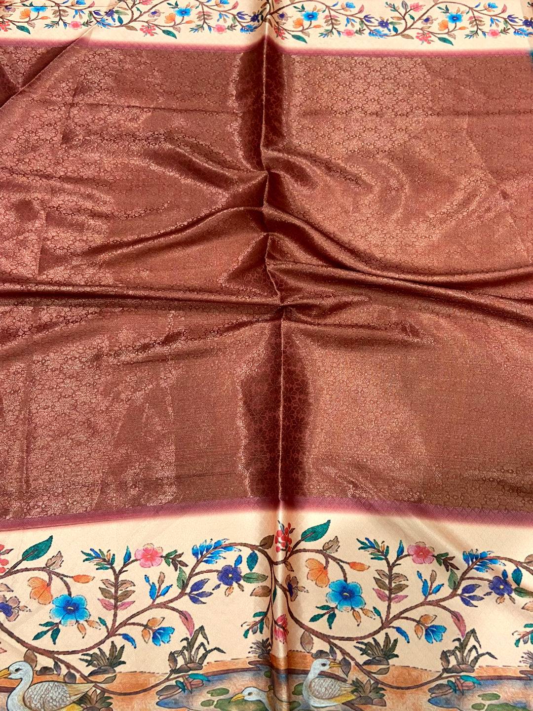 Teal Madhubani Print Soft Silk Saree
