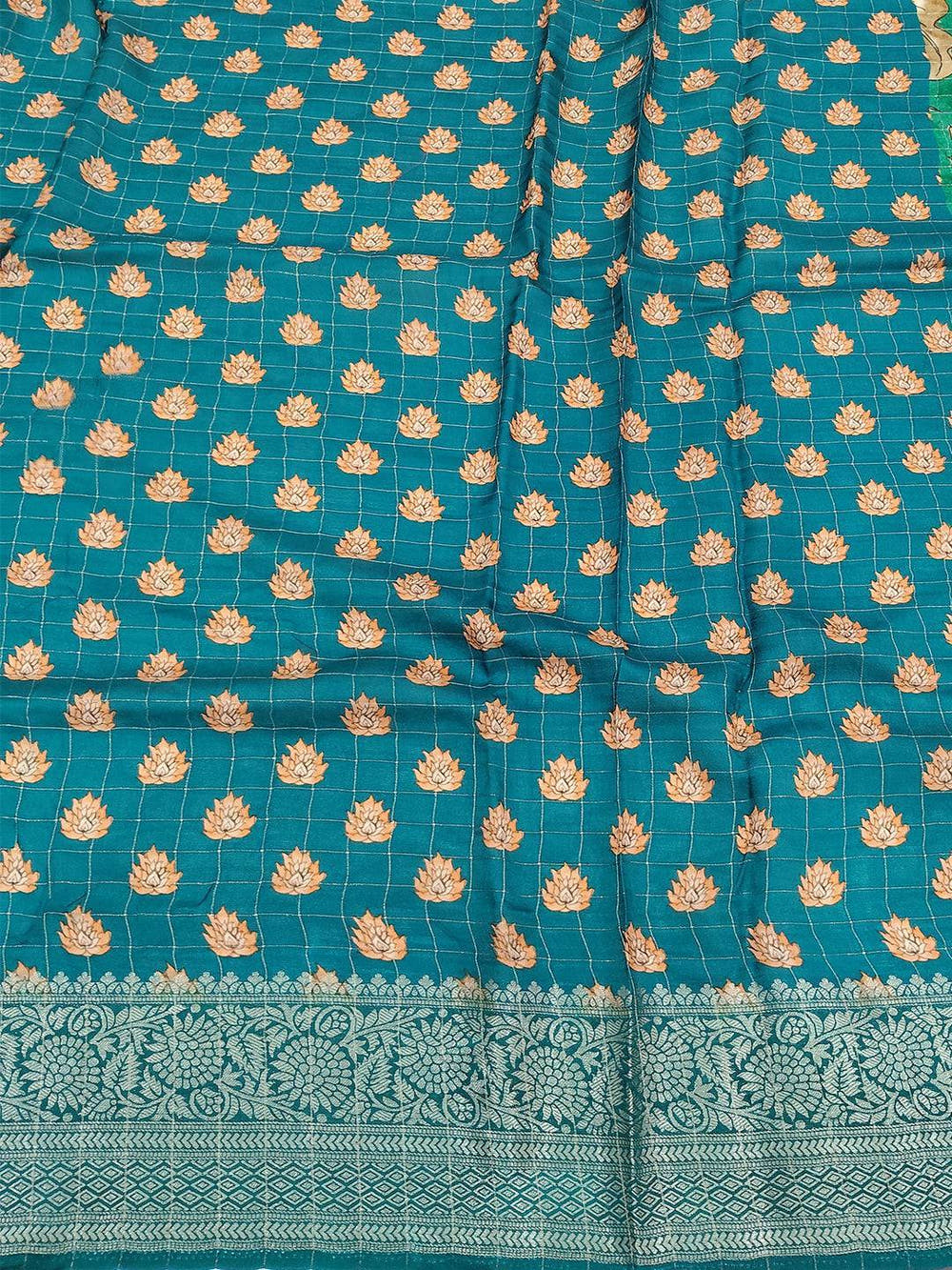 Deep Green Floral Printed Viscose Saree