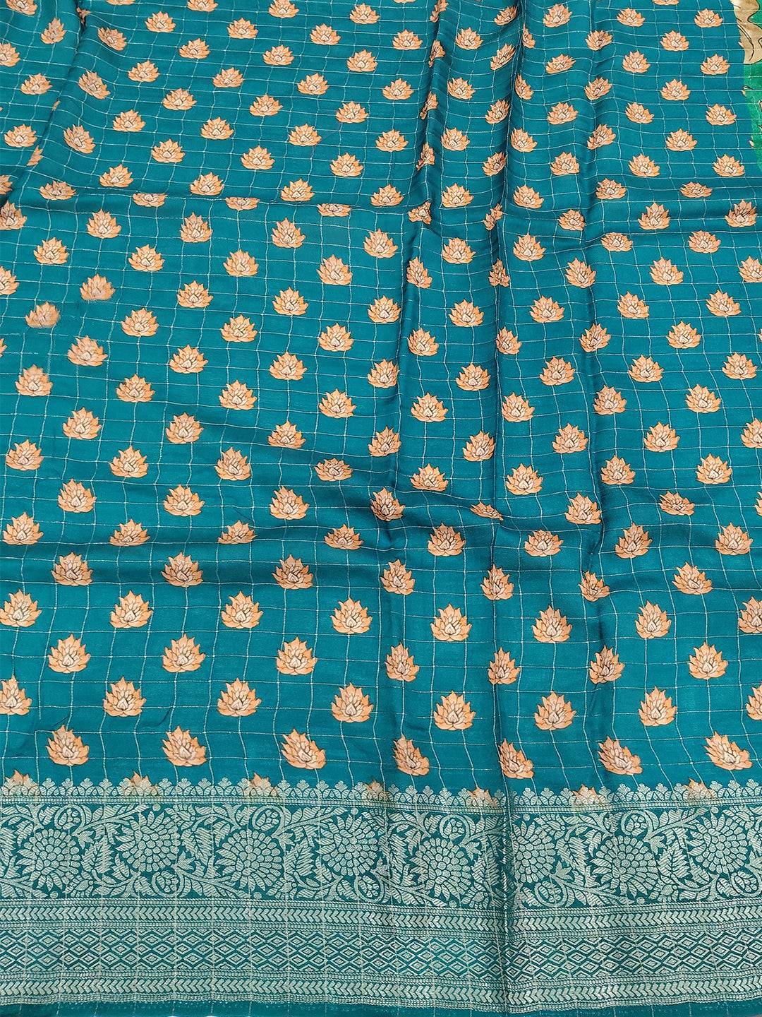 Deep Green Floral Printed Viscose Saree