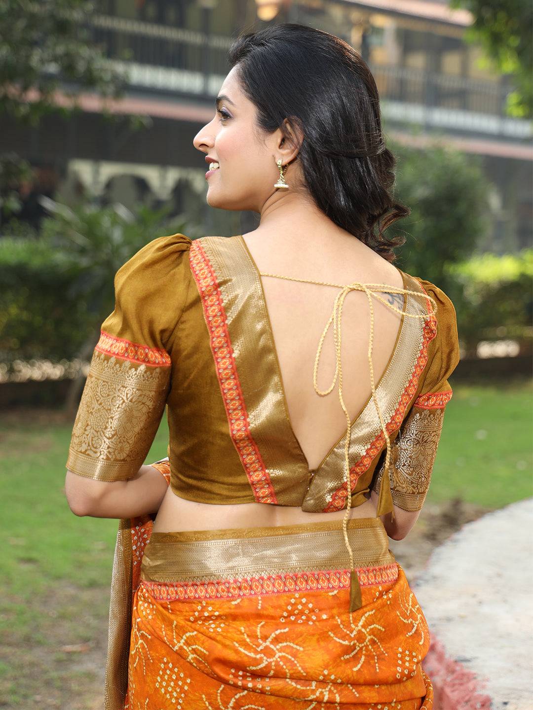 Orange Pure Viscose Dola Silk Saree with Mughal Print Border - Luxe