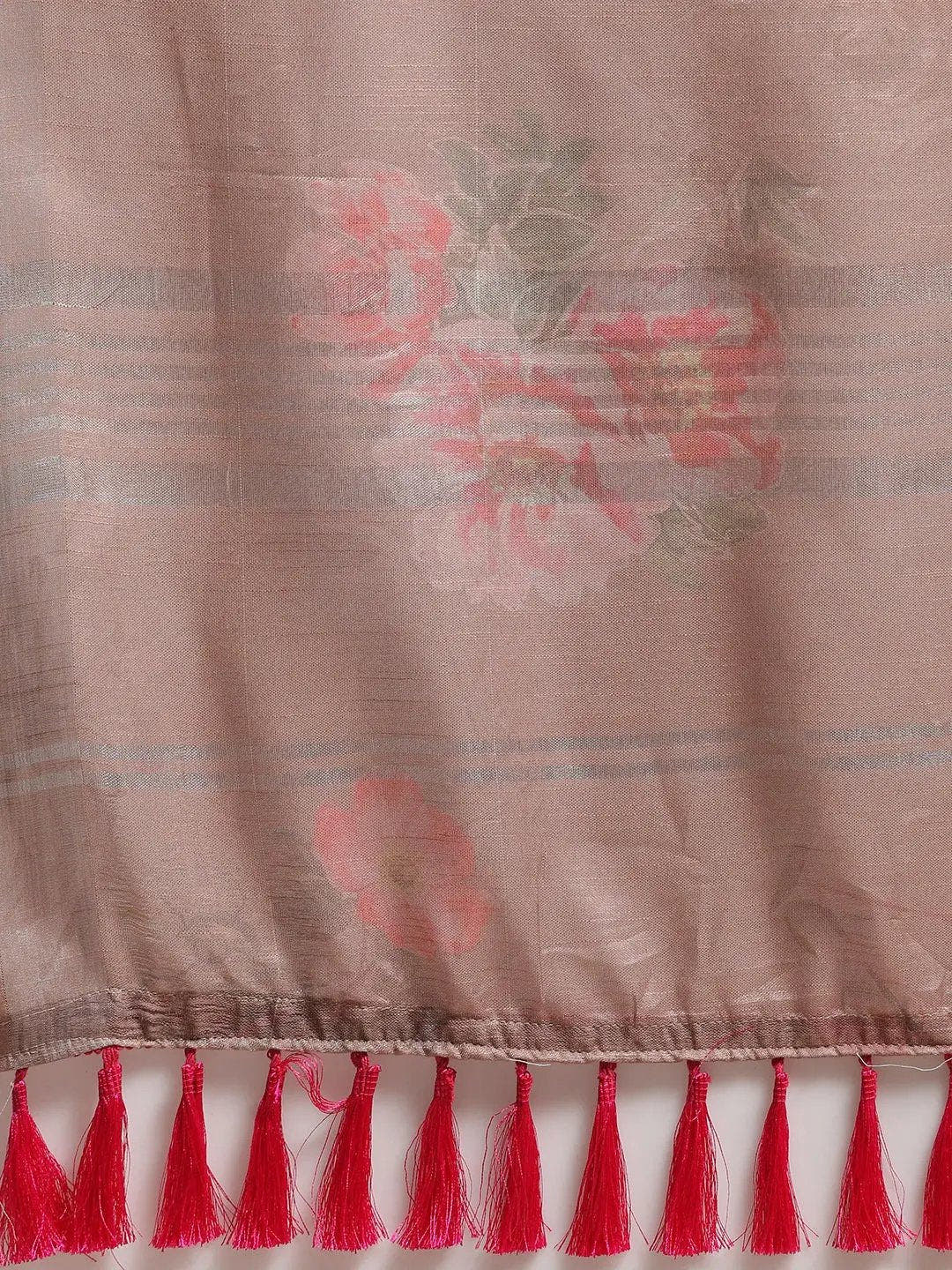 Beige Colour Soft Linen Flower Digital Print Festive Saree