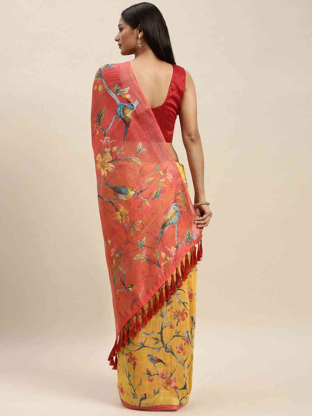 Beautiful Mustard Colour Soft Linen Digital Print Saree