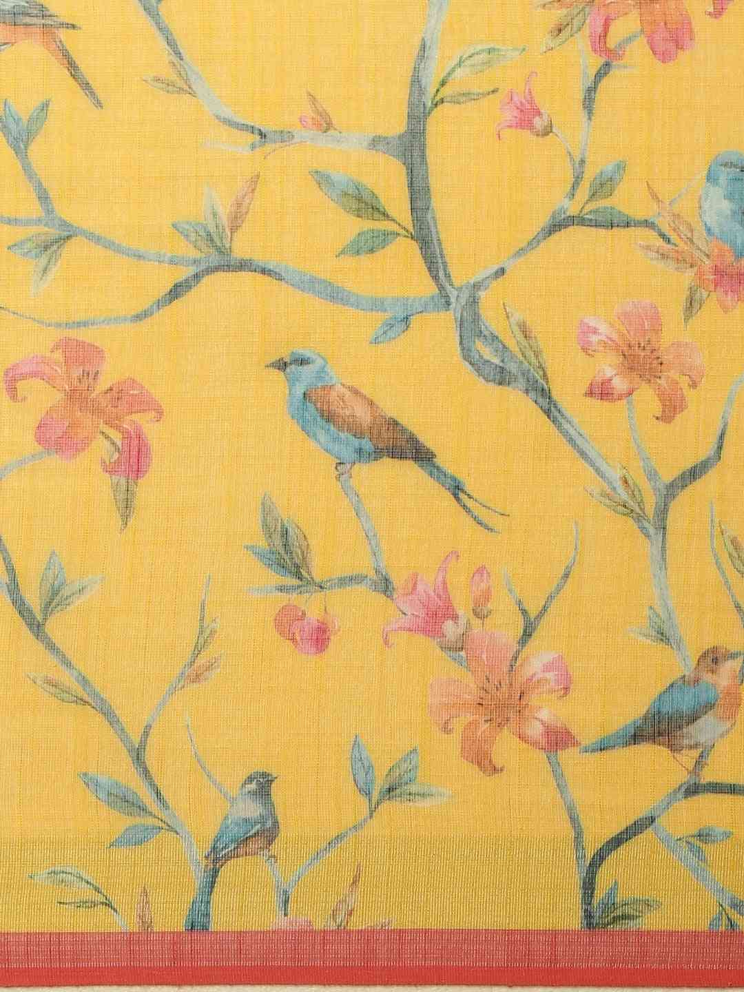 Beautiful Mustard Colour Soft Linen Digital Print Saree