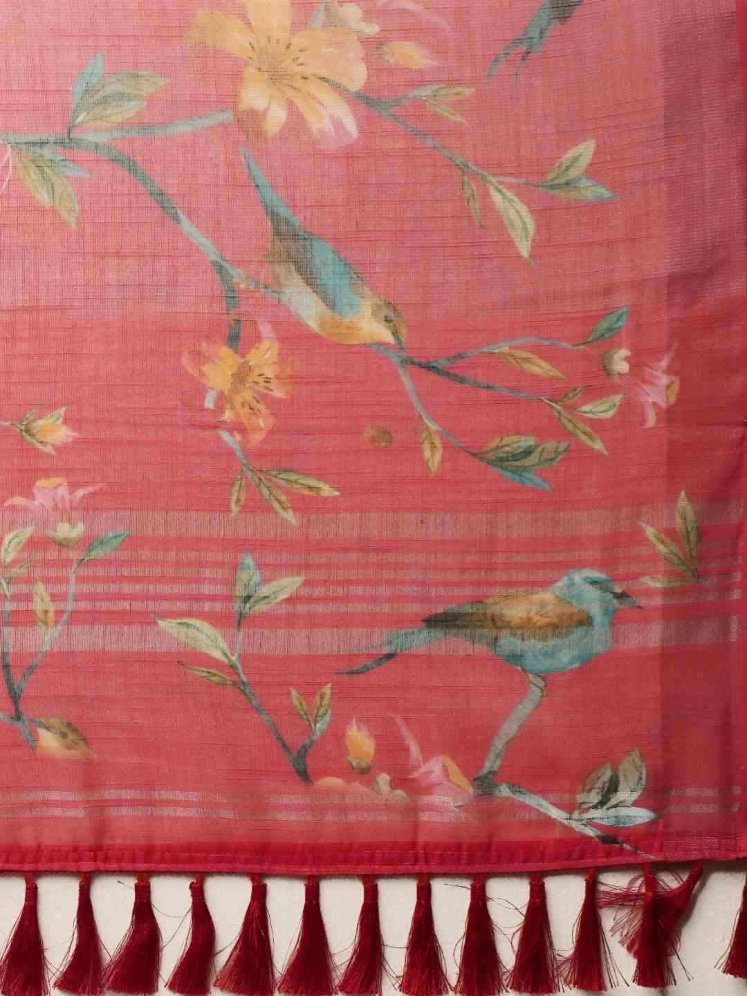 Beautiful Mustard Colour Soft Linen Digital Print Saree