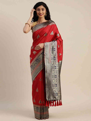 Banarasi Silk Red Colour Woven Design Print Saree