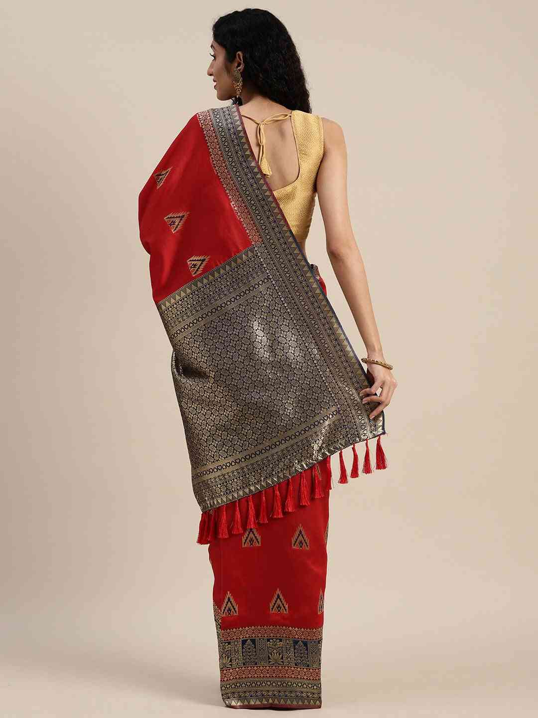 Banarasi Silk Red Colour Woven Design Print Saree