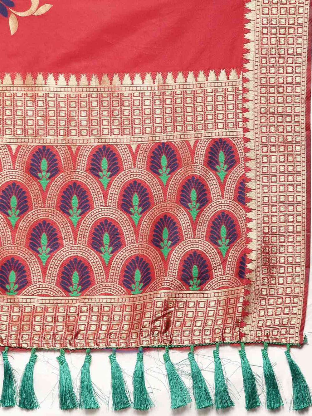 Banarasi Silk Red Colour Ethnic Motifs Saree