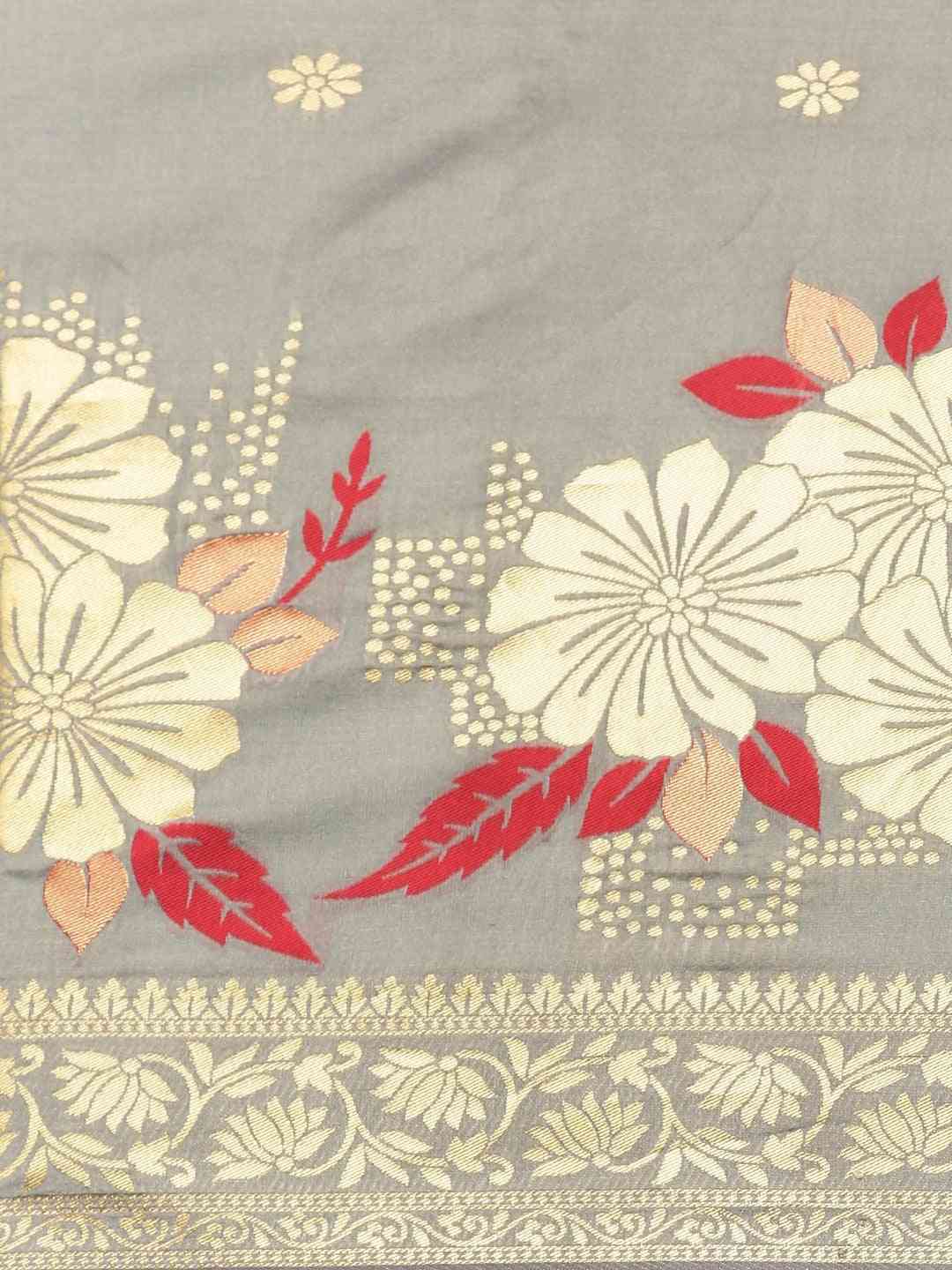 Banarasi Silk Grey Colour Print Saree