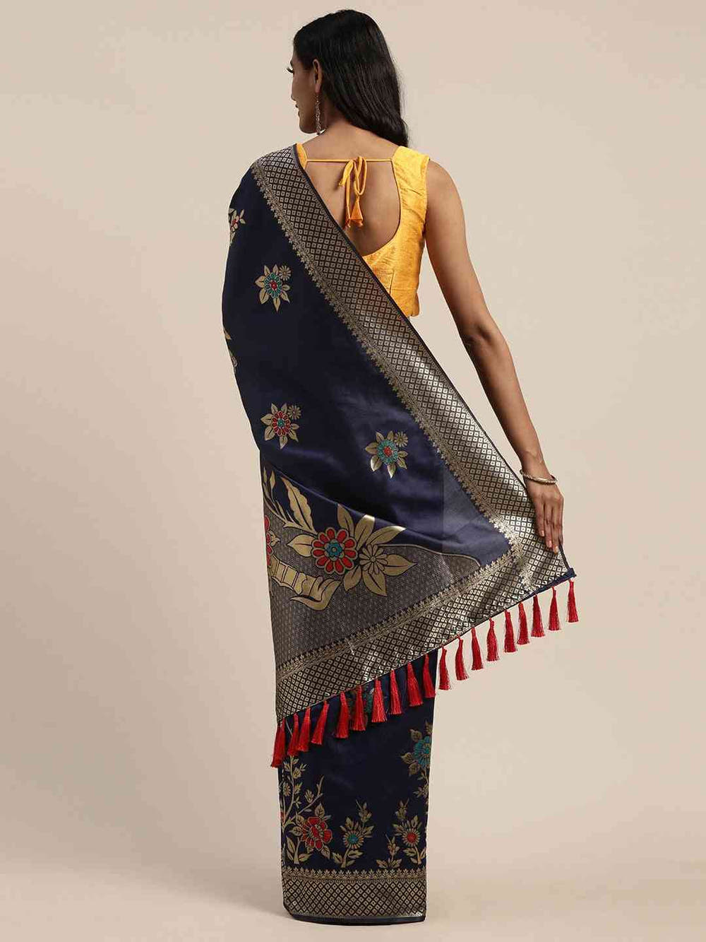 Banarasi Silk Navy Colour Print Saree