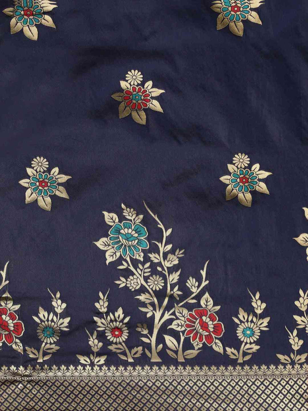 Banarasi Silk Navy Colour Print Saree