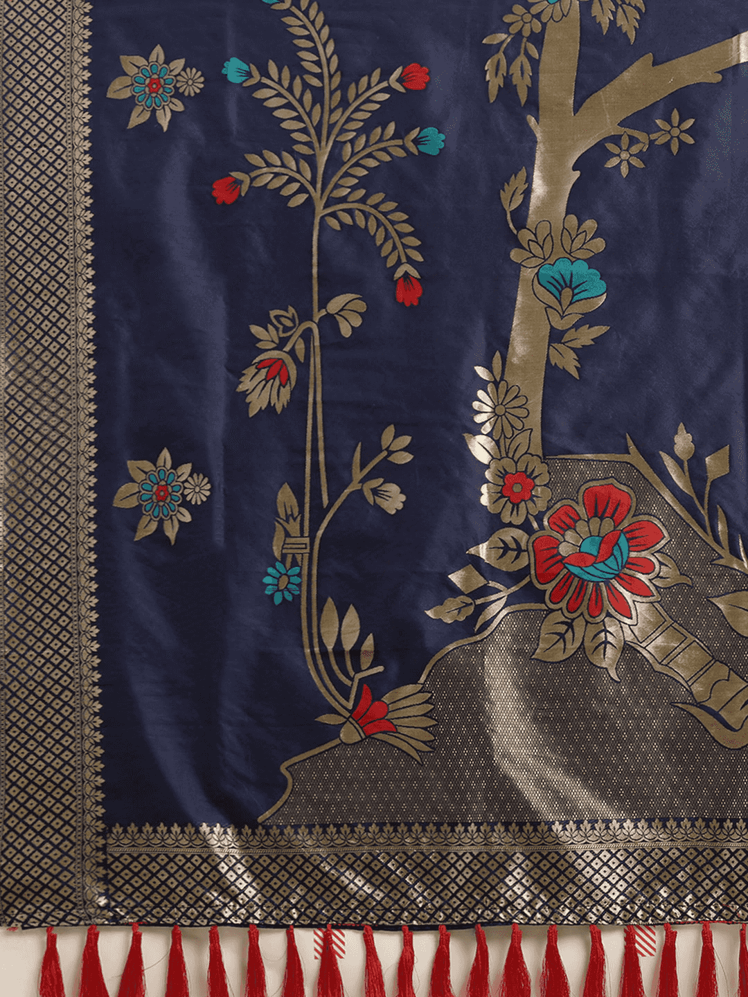Banarasi Silk Navy Colour Print Saree