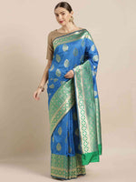 Banarasi Silk Royal Blue Colour Woven Design And Zari Border Saree