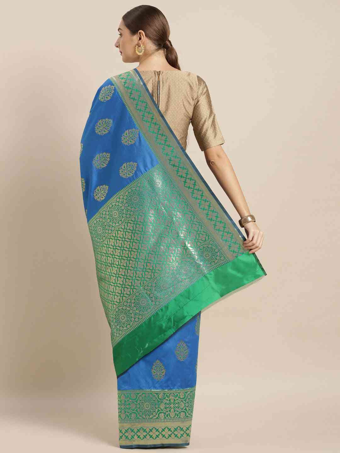 Banarasi Silk Royal Blue Colour Woven Design And Zari Border Saree