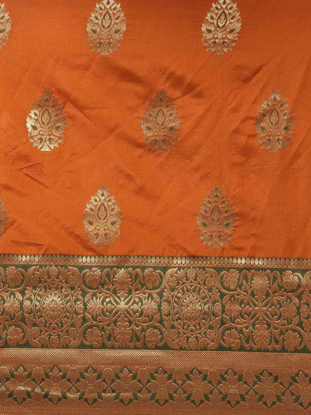Banarasi Silk Orange Colour Woven Design And Zari Border Saree