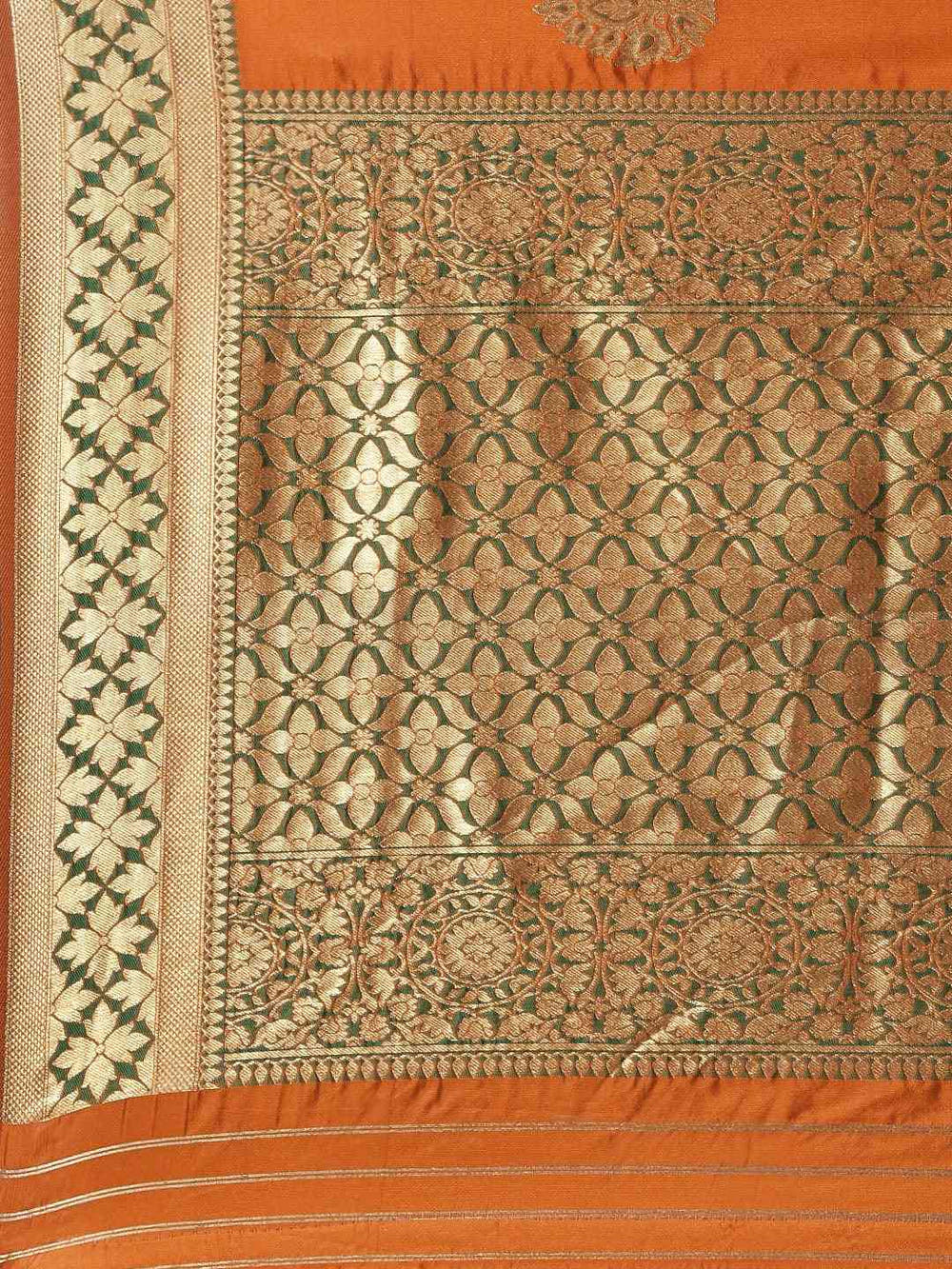 Banarasi Silk Orange Colour Woven Design And Zari Border Saree