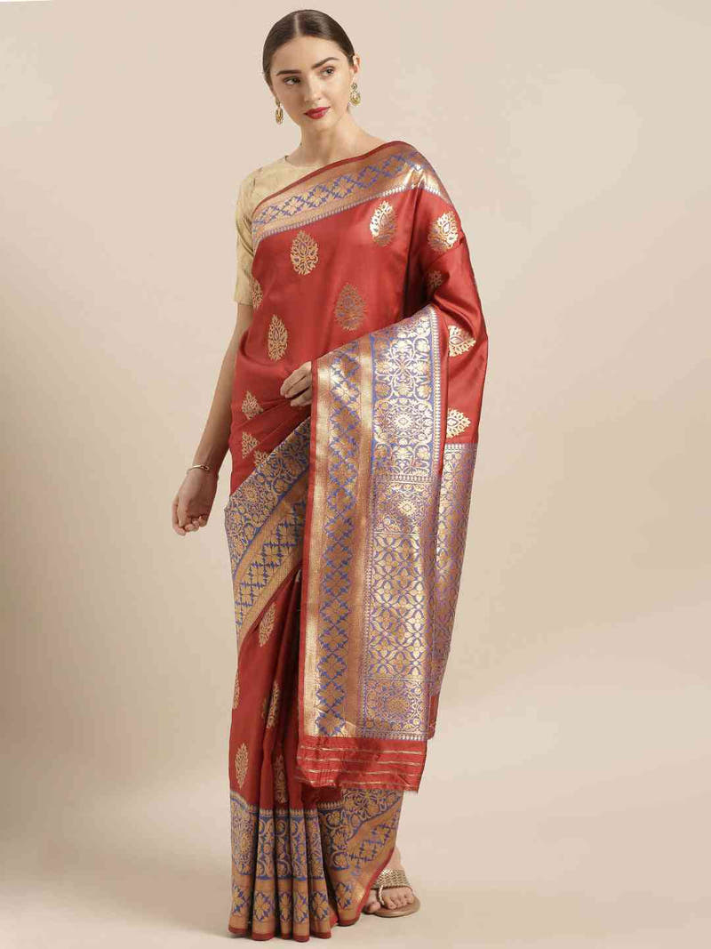 Banarasi Silk Red Colour Woven Design And Zari Border Saree