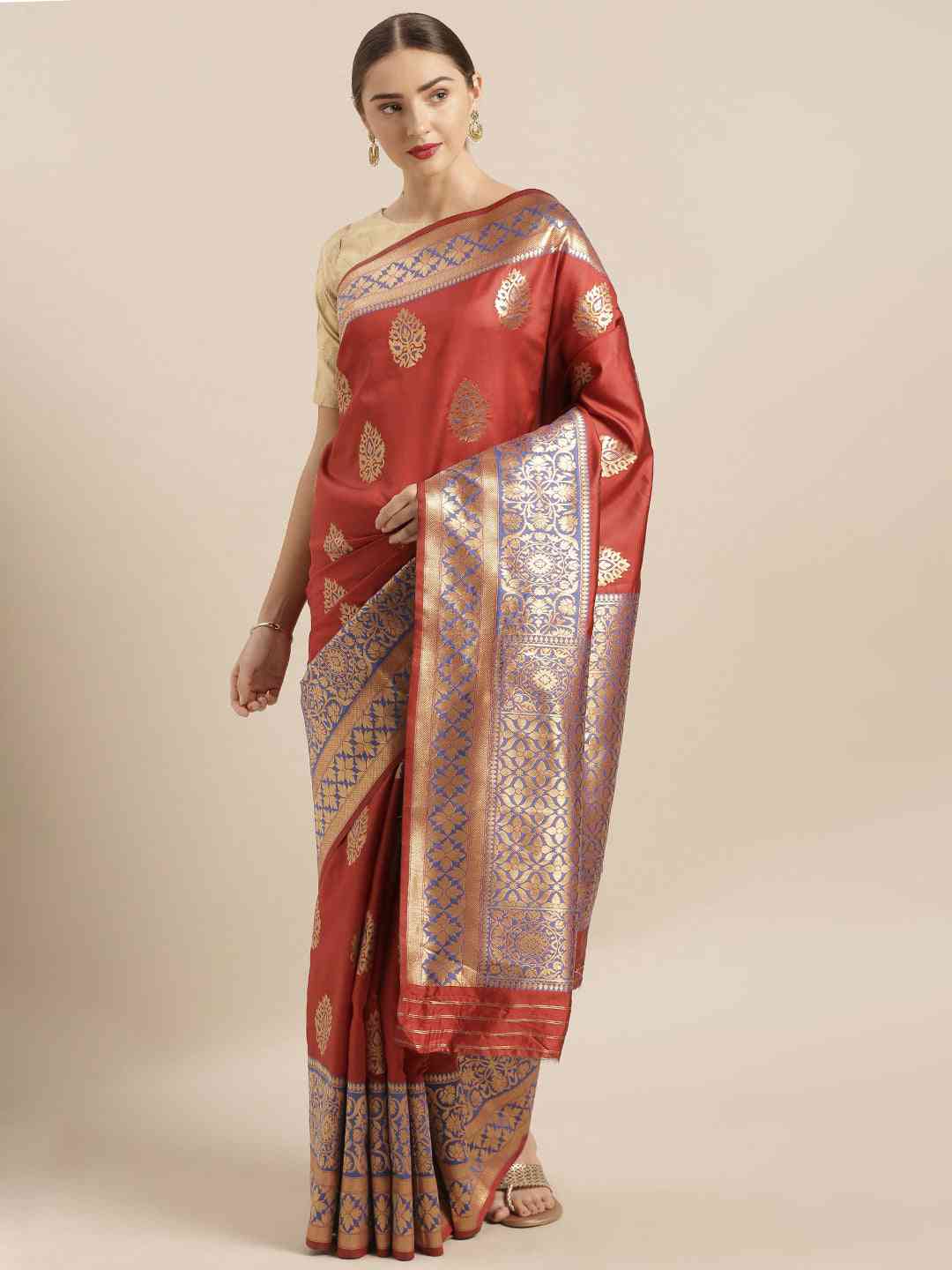 Banarasi Silk Red Colour Woven Design And Zari Border Saree