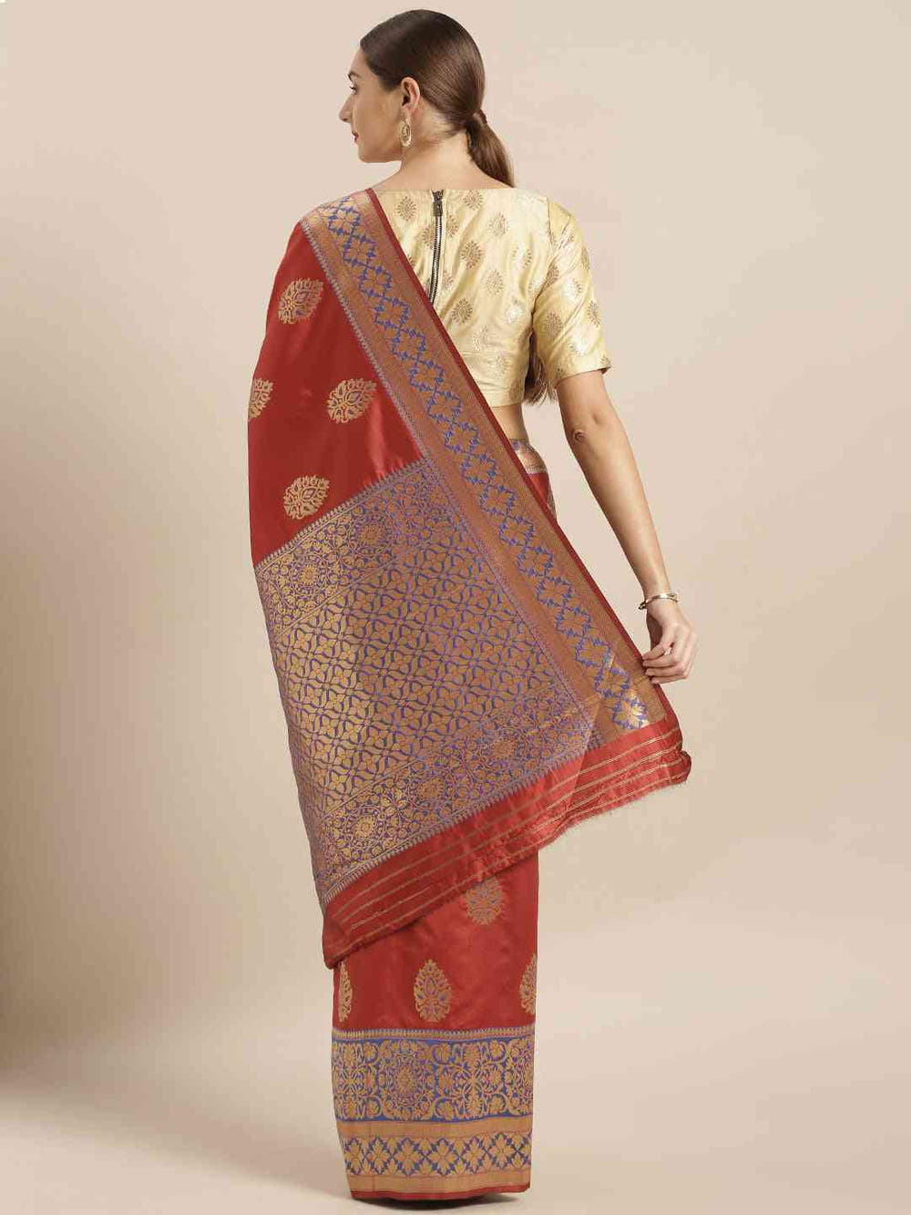 Banarasi Silk Red Colour Woven Design And Zari Border Saree
