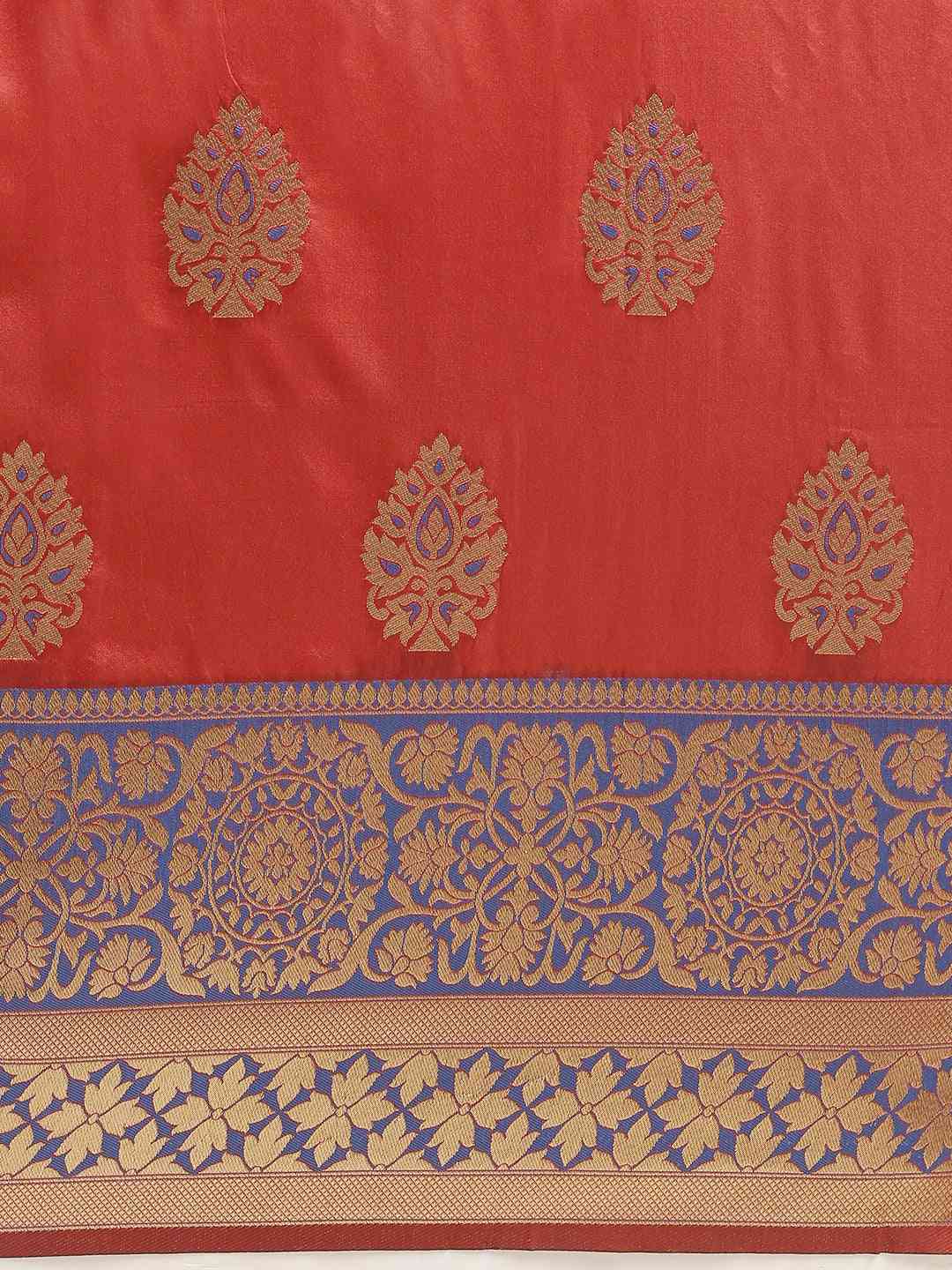 Banarasi Silk Red Colour Woven Design And Zari Border Saree