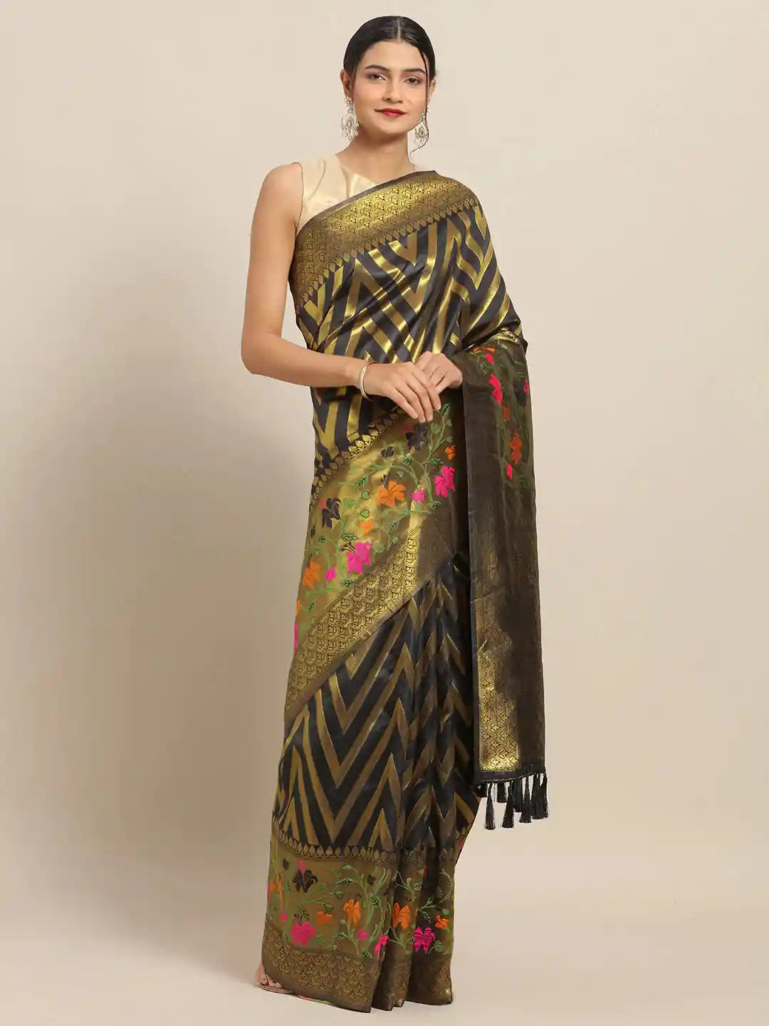 Banarasi Black Colour Geometric Design Silk Cotton Saree