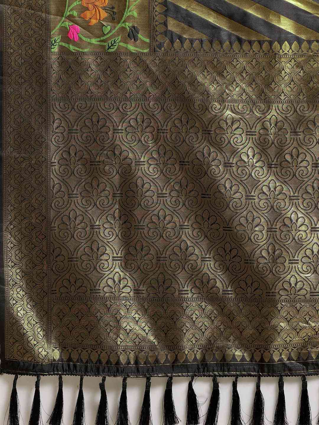 Banarasi Black Colour Geometric Design Silk Cotton Saree