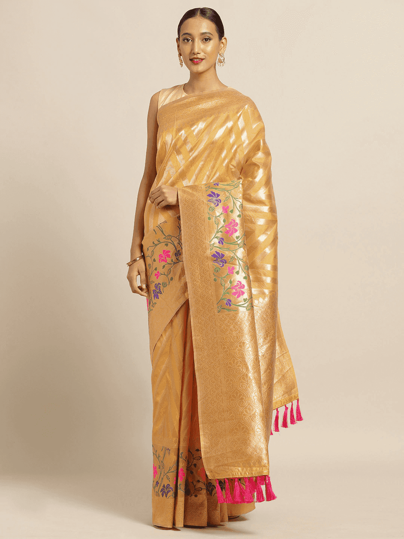 Banarasi Geometric Design Mustard Colour Katan Silk Saree