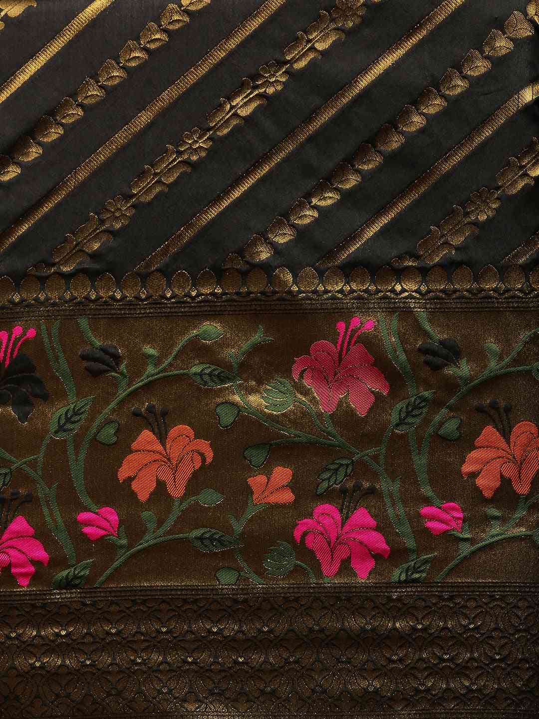 Banarasi Black Colour Ethnic Motifs Print Silk Cotton Saree