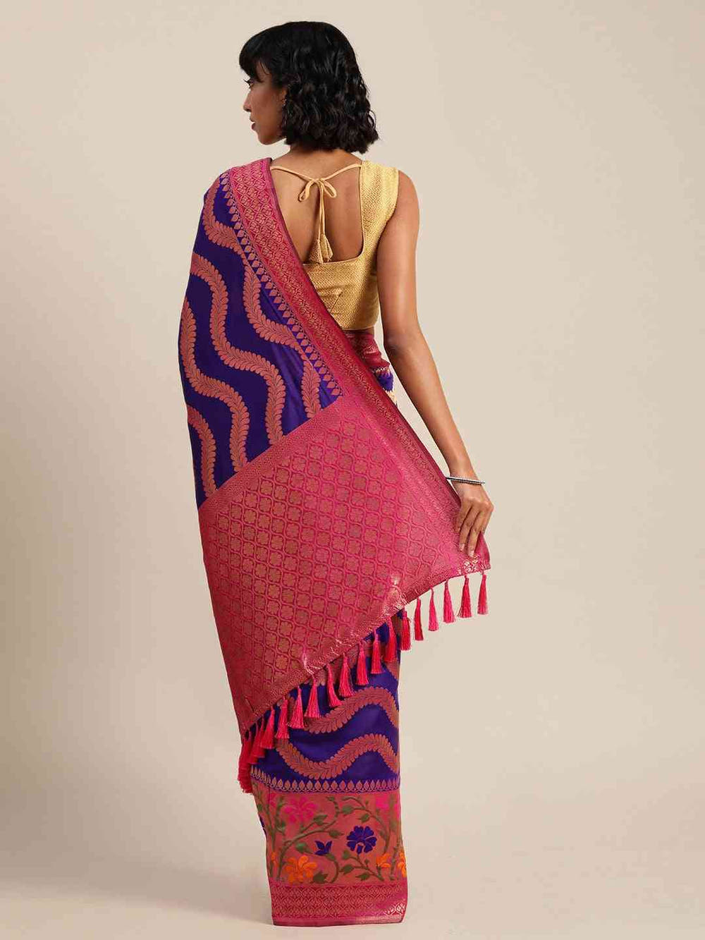 Banarasi Geometric Printed Purple Colour Zari Silk Saree